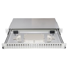 CASSETTO FIBRA OTTICA 24 PORTE PER ADATTATORI SC DUPLEX 1 UNITA' PER INSTALLAZIONE 19" GRIGIO CON BINARI TELESCOPICI