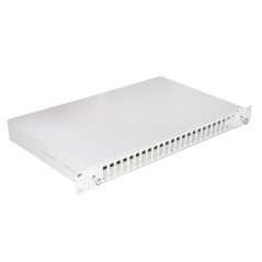 CASSETTO FIBRA OTTICA 24 PORTE PER ADATTATORI SC DUPLEX 1 UNITA' PER INSTALLAZIONE 19" GRIGIO CON BINARI TELESCOPICI