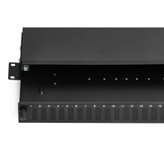 CASSETTO FIBRA OTTICA 24 PORTE PER ADATTATORI SC DUPLEX 1 UNITA' PER INSTALLAZIONE 19" NERO (VUOTO)