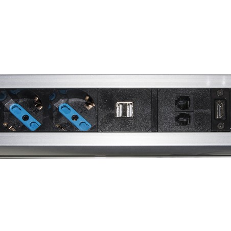 MULTIPRESA A SCOMPARSA CON 2 PORTE ALIMENTAZIONE ITA/SCHUKO, 2 PORTE USB + 1 RJ45 + 1 RJ11 + 1 HDMI® FEMMINA