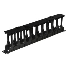 PANNELLO GUIDACAVI PER ARMADI RACK 19" 1U A GABBIA COLORE NERO, ALTA DENSITA' PROFONDITA' 11 CM CON COPERCHIO APRIBILE