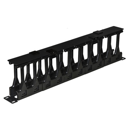 PANNELLO GUIDACAVI PER ARMADI RACK 19" 1U A GABBIA COLORE NERO, ALTA DENSITA' PROFONDITA' 11 CM CON COPERCHIO APRIBILE