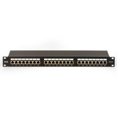 PANNELLO PATCH PER RETI CON 24 PORTE RJ45 CAT 6 SCHERMATO 19" COLORE NERO