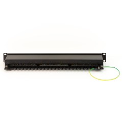 PANNELLO PATCH PER RETI CON 24 PORTE RJ45 CAT 6 SCHERMATO 19" COLORE NERO