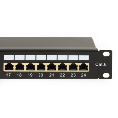 PANNELLO PATCH PER RETI CON 24 PORTE RJ45 CAT 6 SCHERMATO 19" COLORE NERO