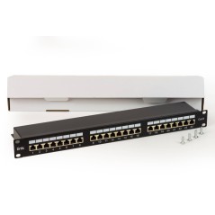 PANNELLO PATCH PER RETI CON 24 PORTE RJ45 CAT 6 SCHERMATO 19" COLORE NERO