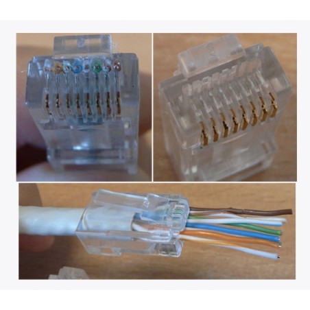 CONFEZIONE 100 CONNETTORI 8 POLI CAT 5E UTP NON SCHERMATO PER CAVO FLESSIBILE RJ45 CON FORI PER AGEVOLARE INSERIMENTO CAVI