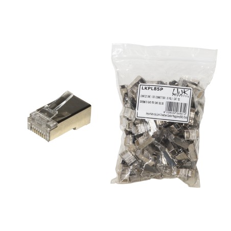 CONFEZIONE 100 CONNETTORI 8 POLI CAT 5E SCHERMATO RJ45 PER CAVO SOLIDO