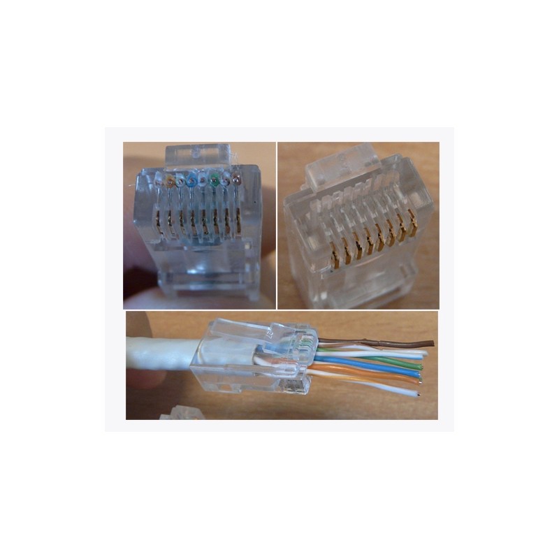 CONFEZIONE 100 CONNETTORI 8 POLI CAT 6 UTP NON SCHERMATO RJ45 CON FORI PER AGEVOLARE INSERIMENTO CAVI PER CAVO FLESSIBILE
