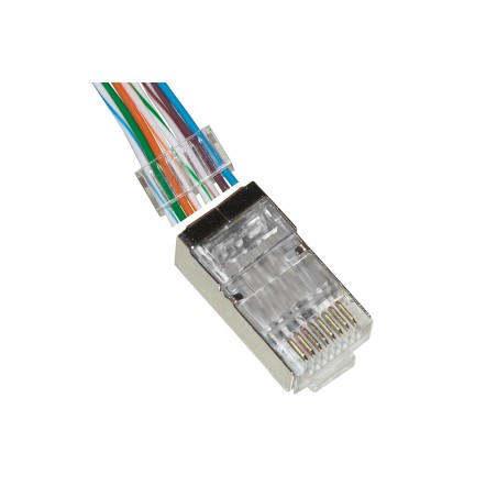 CONFEZIONE 100 CONNETTORI 8 POLI CAT 6 SCHERMATO RJ45 CON INSERTO PER CAVO FLESSIBILE