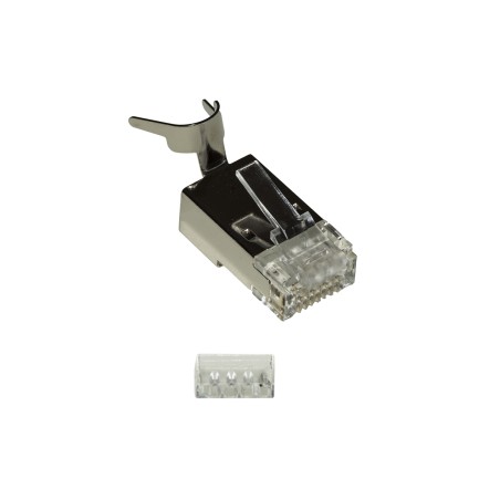 CONFEZIONE 10 PLUG SCHERMATI 8 POLI RJ45 PER CAVO FINO A 1,5 MM2 CAT 5E, 6, 6A E 7 CON INSERITORE PER CAVO SOLIDO O FLESSIBILE