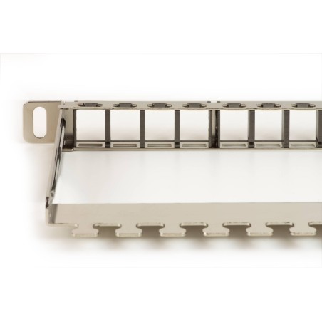 PANNELLO PATCH VUOTO IN METALLO CON BARRA SUPPORTO POSTERIORE 1/2 UNITA' PER CONNETTORI SCHERMATI CON PRESA A TERRA VITI INCLUSE