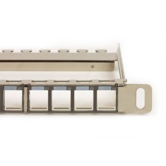 PANNELLO PATCH VUOTO IN METALLO CON BARRA SUPPORTO POSTERIORE 1/2 UNITA' PER CONNETTORI SCHERMATI CON PRESA A TERRA VITI INCLUSE