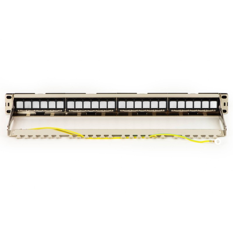 PANNELLO PATCH VUOTO IN METALLO CON FRAME REMOVIBILI CON BARRA SUPPORTO POSTERIORE PER CONNETTORI SCHERMATI CON PRESA A TERRA