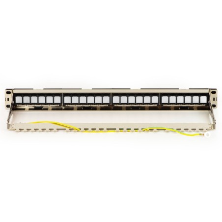 PANNELLO PATCH VUOTO IN METALLO CON FRAME REMOVIBILI CON BARRA SUPPORTO POSTERIORE PER CONNETTORI SCHERMATI CON PRESA A TERRA