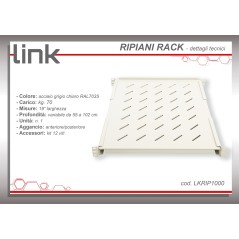 RIPIANO ALLUNGABILE DA 560 A1023 MM PER ARMADI RACK 19" FINO A 1000 MM COLORE GRIGIO CHIARO