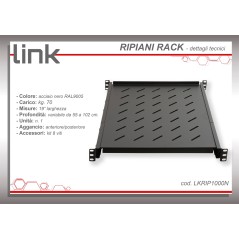 RIPIANO ALLUNGABILE DA 560 A1023 MM PER ARMADI RACK 19" FINO A 1000 MM COLORE NERO