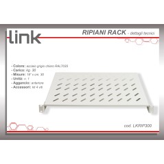 RIPIANO PER ARMADIO 19" 1 UNITA' PROFONDITA' 300 MM. (UNIVERSALE) 2 ATTACCHI (FRONTALI) COLORE GRIGIO