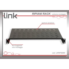RIPIANO PER ARMADIO 19" 1 UNITA' PROFONDITA' 300 MM. (UNIVERSALE) 2 ATTACCHI (FRONTALI) COLORE NERO
