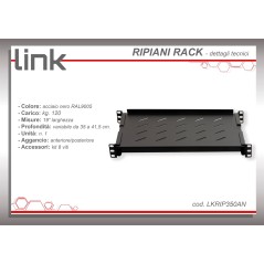 RIPIANO PER ARMADIO RACK 19" ALLUNGABILE 350 MM CON 4 AGGANCI NERO