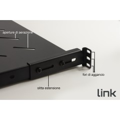 RIPIANO PER ARMADIO RACK 19" ALLUNGABILE 350 MM CON 4 AGGANCI NERO