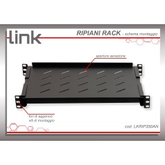 RIPIANO PER ARMADIO RACK 19" ALLUNGABILE 350 MM CON 4 AGGANCI NERO