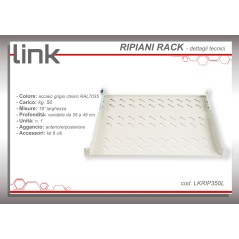 RIPIANO PER ARMADIO 19" 1 UNITA' PROFONDITA' 350 MM. (UNIVERSALE) 4 ATTACCHI (FRONTALE+POSTERIORE) COLORE GRIGIO