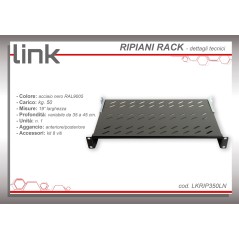 RIPIANO PER ARMADIO 19" 1 UNITA' PROFONDITA' 350 MM. (UNIVERSALE) 4 ATTACCHI (FRONTALE+POSTERIORE) COLORE NERO