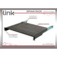 RIPIANO PER ARMADIO 19" 1 UNITA' PROFONDITA' 350 MM. (UNIVERSALE) 4 ATTACCHI (FRONTALE+POSTERIORE) COLORE NERO