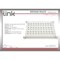 RIPIANO UNIVERSALE PER ARMADIO RACK 19" ALLUNGABILE 370-450 MM CON 4 AGGANCI GRIGIO