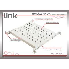 RIPIANO UNIVERSALE PER ARMADIO RACK 19" ALLUNGABILE 370-450 MM CON 4 AGGANCI GRIGIO