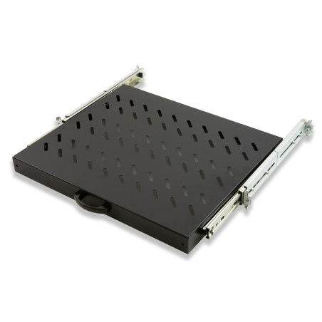 RIPIANO UNIVERSALE PER ARMADIO RACK 19" ESTRAIBILE SU BINARI TELESCOPICI 1 UNITA' NERO 370 MM.