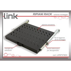 RIPIANO UNIVERSALE PER ARMADIO RACK 19" ESTRAIBILE SU BINARI TELESCOPICI 1 UNITA' NERO 370 MM.