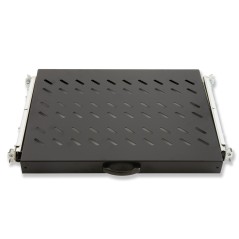 RIPIANO UNIVERSALE PER ARMADIO RACK 19" ESTRAIBILE SU BINARI TELESCOPICI 1 UNITA' NERO 370 MM.
