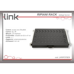 RIPIANO UNIVERSALE PER ARMADIO RACK 19" ESTRAIBILE SU BINARI TELESCOPICI 1 UNITA' NERO 370 MM.