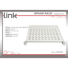 RIPIANO PER ARMADIO 19" 2 UNITA' PROFONDITA' 400 MM. (UNIVERSALE) COLORE GRIGIO