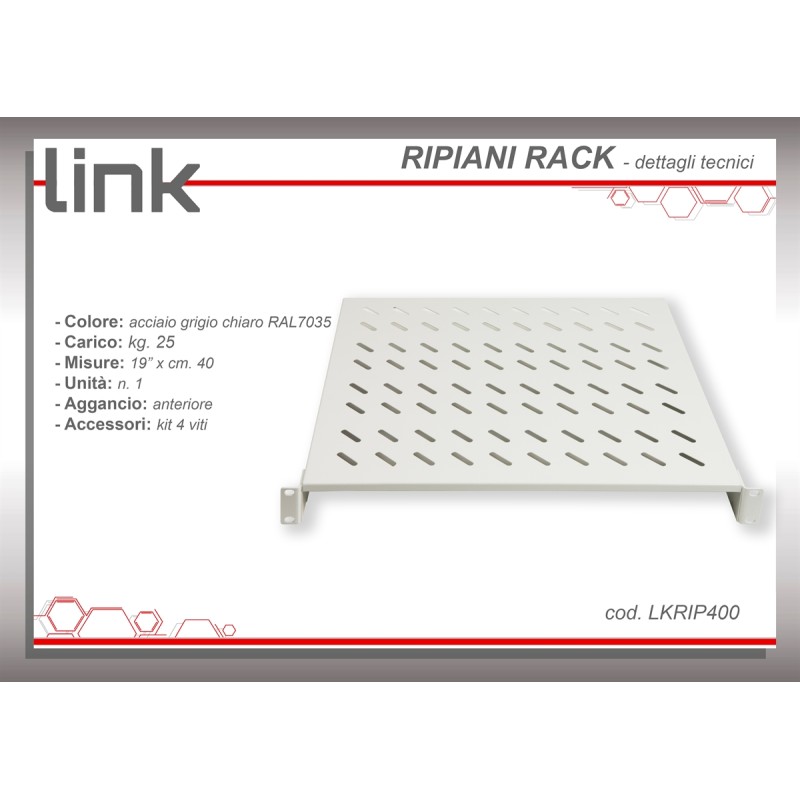 RIPIANO PER ARMADIO 19" 2 UNITA' PROFONDITA' 400 MM. (UNIVERSALE) COLORE GRIGIO