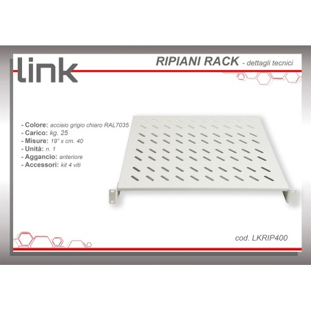 RIPIANO PER ARMADIO 19" 2 UNITA' PROFONDITA' 400 MM. (UNIVERSALE) COLORE GRIGIO