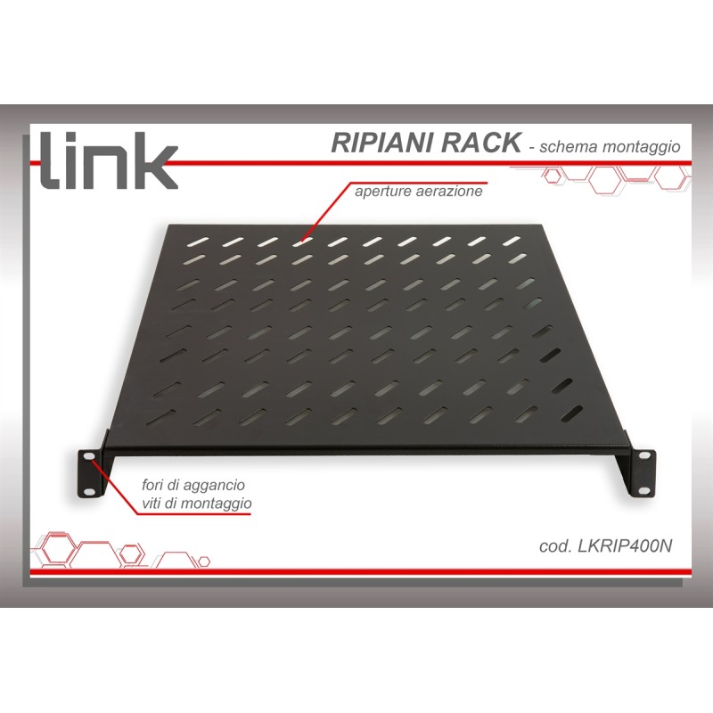 RIPIANO PER ARMADIO 19" 2 UNITA' PROFONDITA' 400 MM. (UNIVERSALE) COLORE NERO