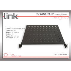 RIPIANO PER ARMADIO 19" 2 UNITA' PROFONDITA' 400 MM. (UNIVERSALE) COLORE NERO