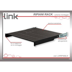 RIPIANO PER ARMADIO 19" 1 UNITA' PROFONDITA' 450 MM. (UNIVERSALE) 4 ATTACCHI (FRONTALE+POSTERIORE) COLORE NERO