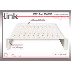 RIPIANO PER ARMADIO 19" 2 UNITA' PROFONDITA' 550 MM. (UNIVERSALE) 2 ATTACCHI (FRONTALI) COLORE GRIGIO