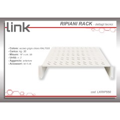 RIPIANO PER ARMADIO 19" 2 UNITA' PROFONDITA' 550 MM. (UNIVERSALE) 2 ATTACCHI (FRONTALI) COLORE GRIGIO