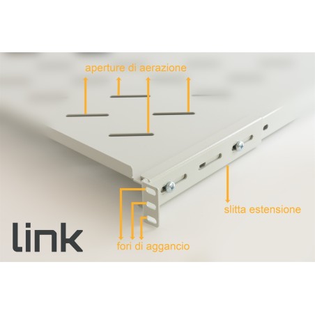 RIPIANO PER ARMADIO RACK 19" ALLUNGABILE 550 MM CON 4 AGGANCI GRIGIO