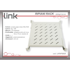 RIPIANO PER ARMADIO RACK 19" ALLUNGABILE 550 MM CON 4 AGGANCI GRIGIO