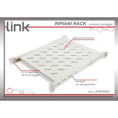 RIPIANO PER ARMADIO RACK 19" ALLUNGABILE 550 MM CON 4 AGGANCI GRIGIO