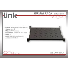 RIPIANO UNIVERSALE PER ARMADIO RACK 19" ESTRAIBILE SU BINARI TELESCOPICI 1 UNITA' NERO 550MM.