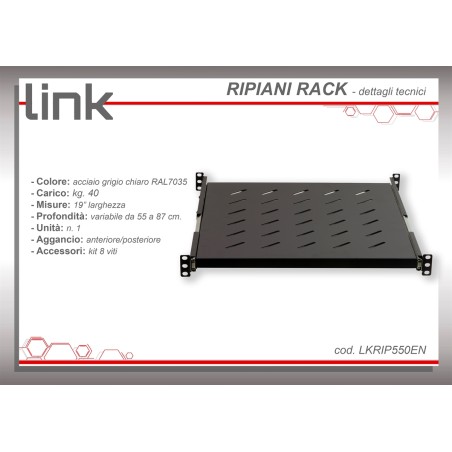 RIPIANO UNIVERSALE PER ARMADIO RACK 19" ESTRAIBILE SU BINARI TELESCOPICI 1 UNITA' NERO 550MM.