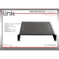 RIPIANO PER ARMADIO 19" 2 UNITA' PROFONDITA' 550 MM. (UNIVERSALE) 2 ATTACCHI (FRONTALI) COLORE NERO