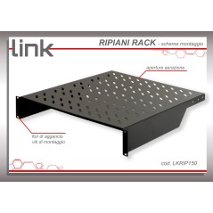 RIPIANO PER ARMADIO 19" 2 UNITA' PROFONDITA' 550 MM. (UNIVERSALE) 2 ATTACCHI (FRONTALI) COLORE NERO